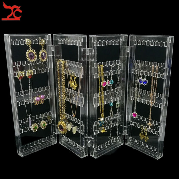 Fold-able 4 Panel Clear Jewelry Organizer