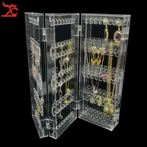 Fold-able 4 Panel Clear Jewelry Organizer