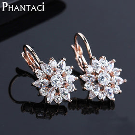 Luxury Crystal Flower Dangle Earrings