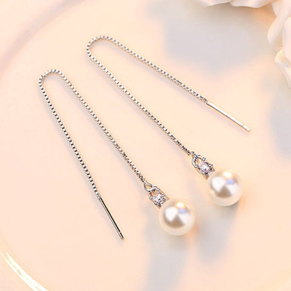 Long Pearl Drop Earrings