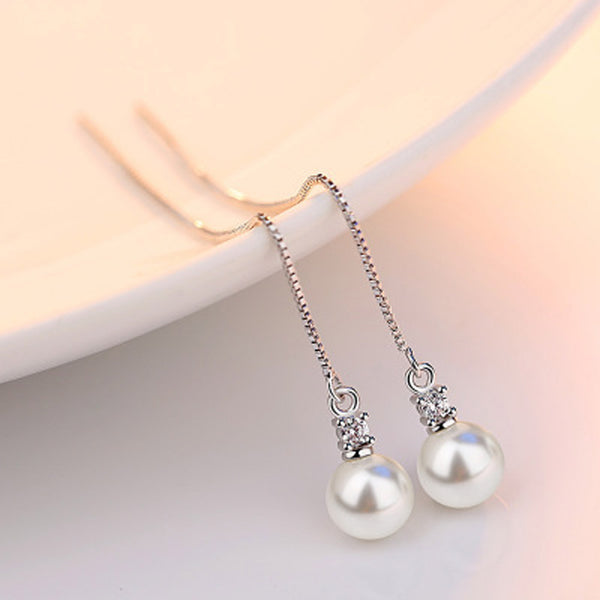 Long Pearl Drop Earrings